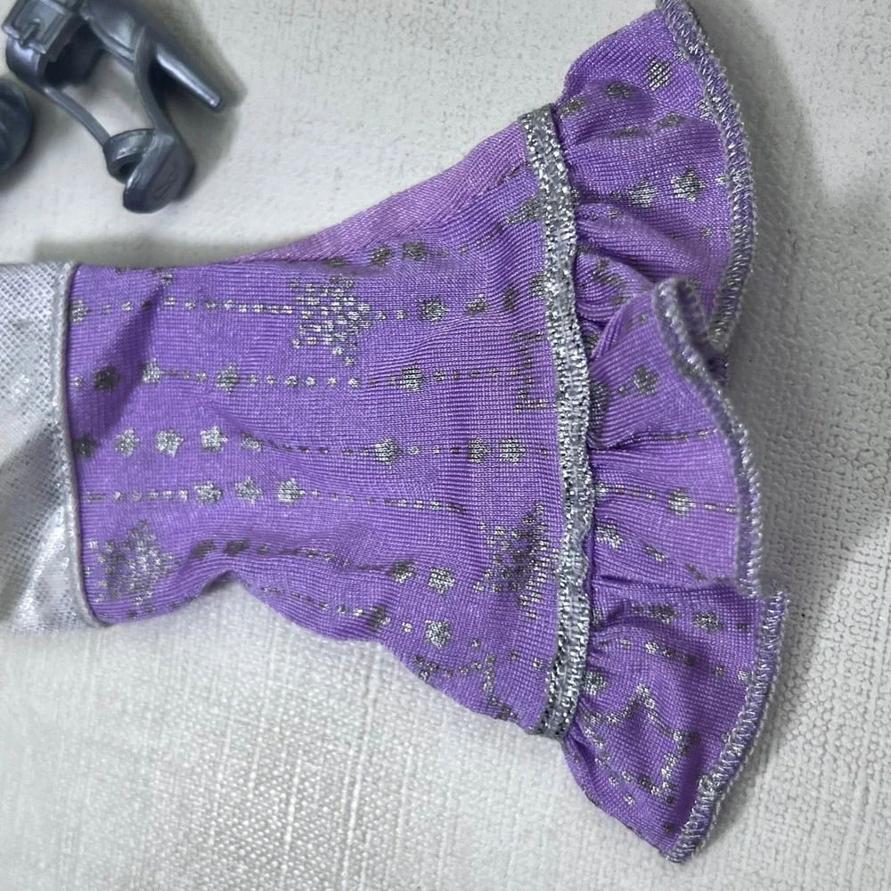 Mattel Barbie Purple Star Ruffle Dress and Silver Buckle Heel Shoes Outfit Set